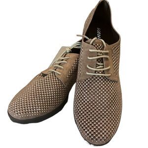 Vaneli Sport Aleria Taupe Suede Rhinestone Lace Up Sneakers Size 9 Narrow NIB